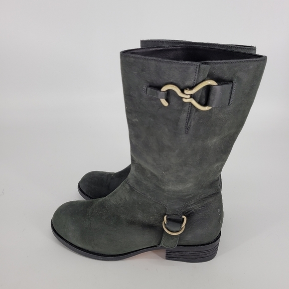 Cole Haan nike air technology brass buckle distressed black leather boot 10 - Picture 2 of 14